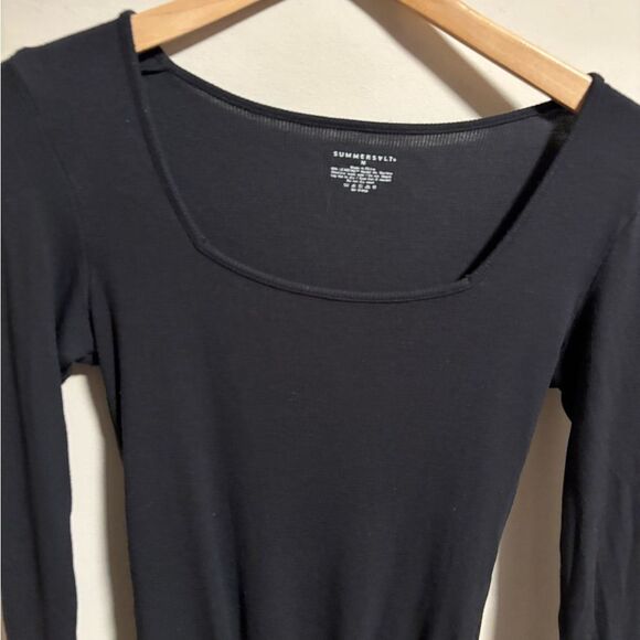 Summersalt Square Neck Ribbed Black Long Sleeve Tencel Bodysuit- Size Medium - Picture 4 of 8